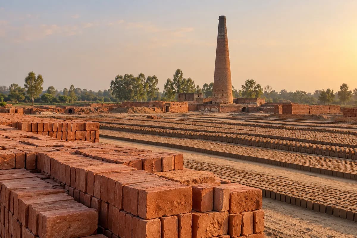 शाम की रोशनी में भारतीय ईंट भट्टा